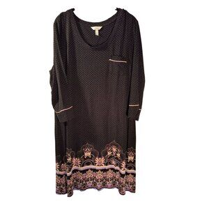 Soma So Soft Polka Dot and Black Floral Sleep Shirt Rayon/Spandex Womens Large
